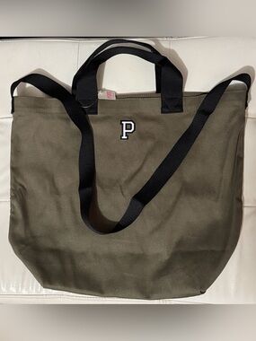 NWT VS PINK Crossbody Tote-Olive Green-Double Carry Straps—Open Top